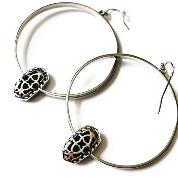 Kendra Scott Silver Elora Hoop Earrings with Platinum Drusy - Picture 4 of 4